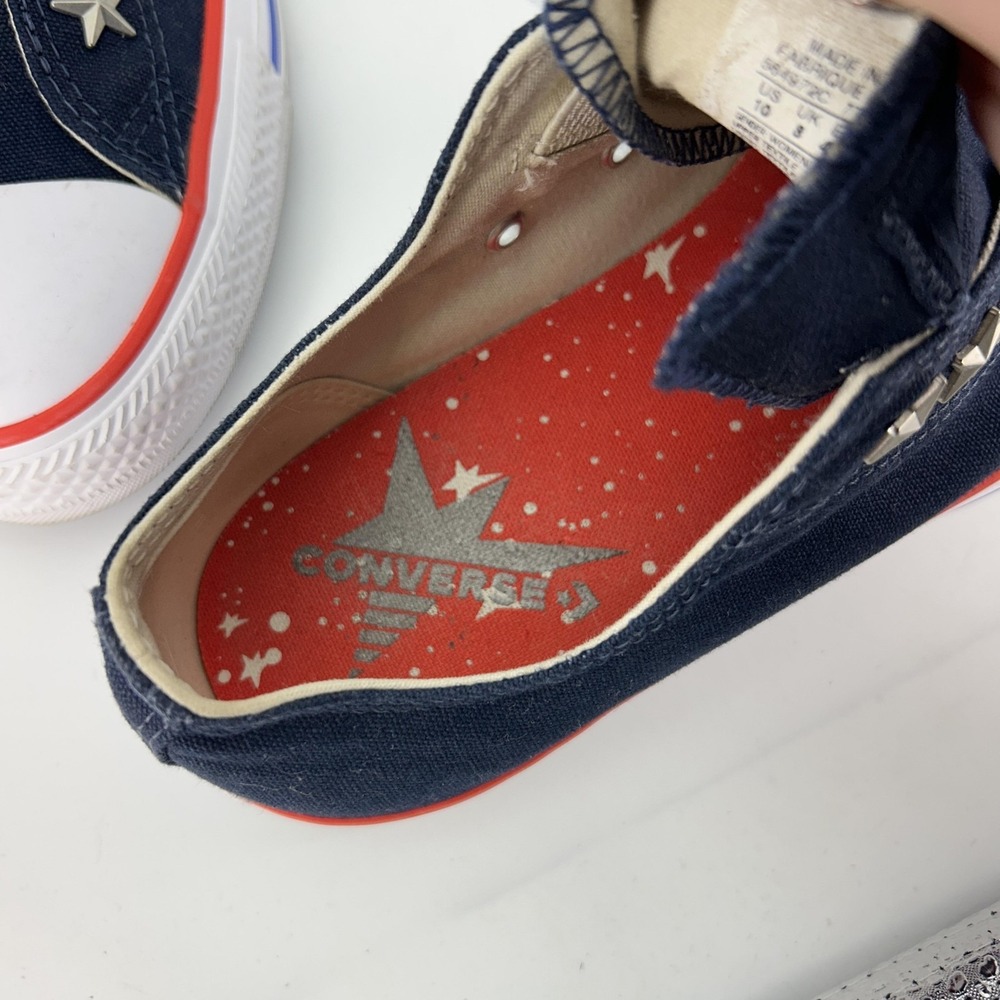 Converse Navy Canvas Slip-On Sneakers with White Toe and Red/Blue Trim - Picture 14 of 16